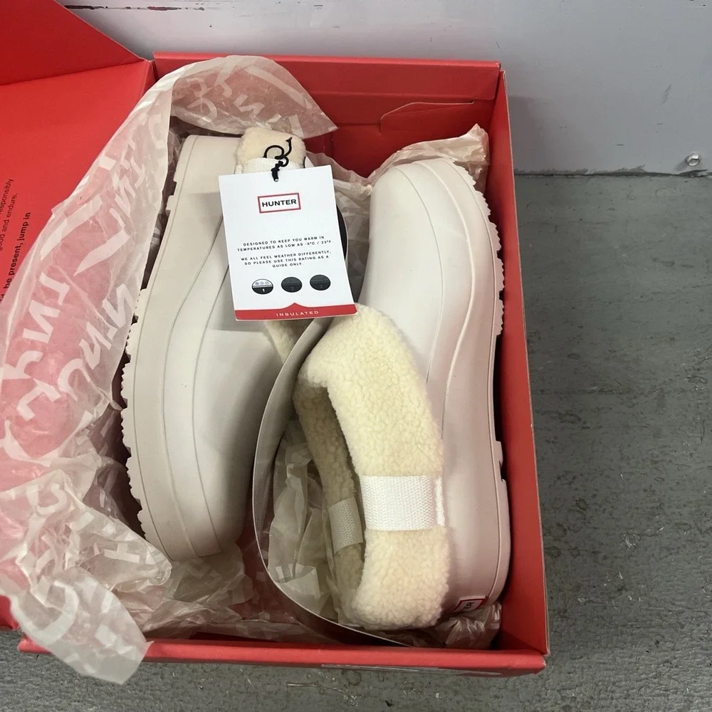Hunter Women's Play Insulated Clogs White Willow Slip-On Waterproof Shoes Size 9 - Picture 12 of 14